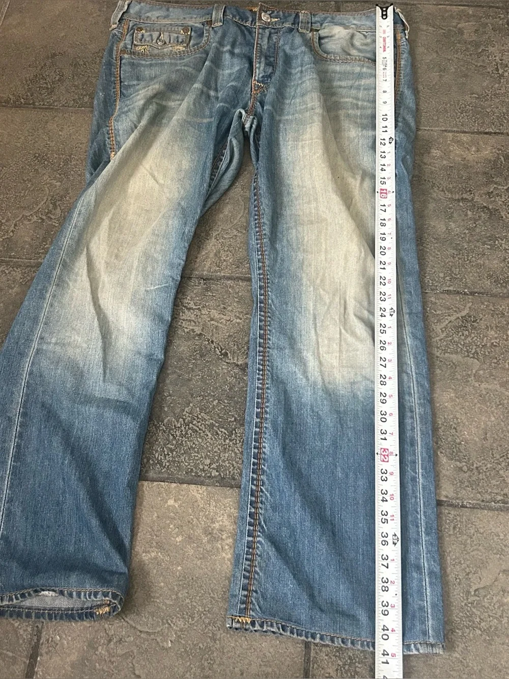 True Religion Jeans Adult Size 38 Blue Section Straight World Tour 5 Pocket Mens